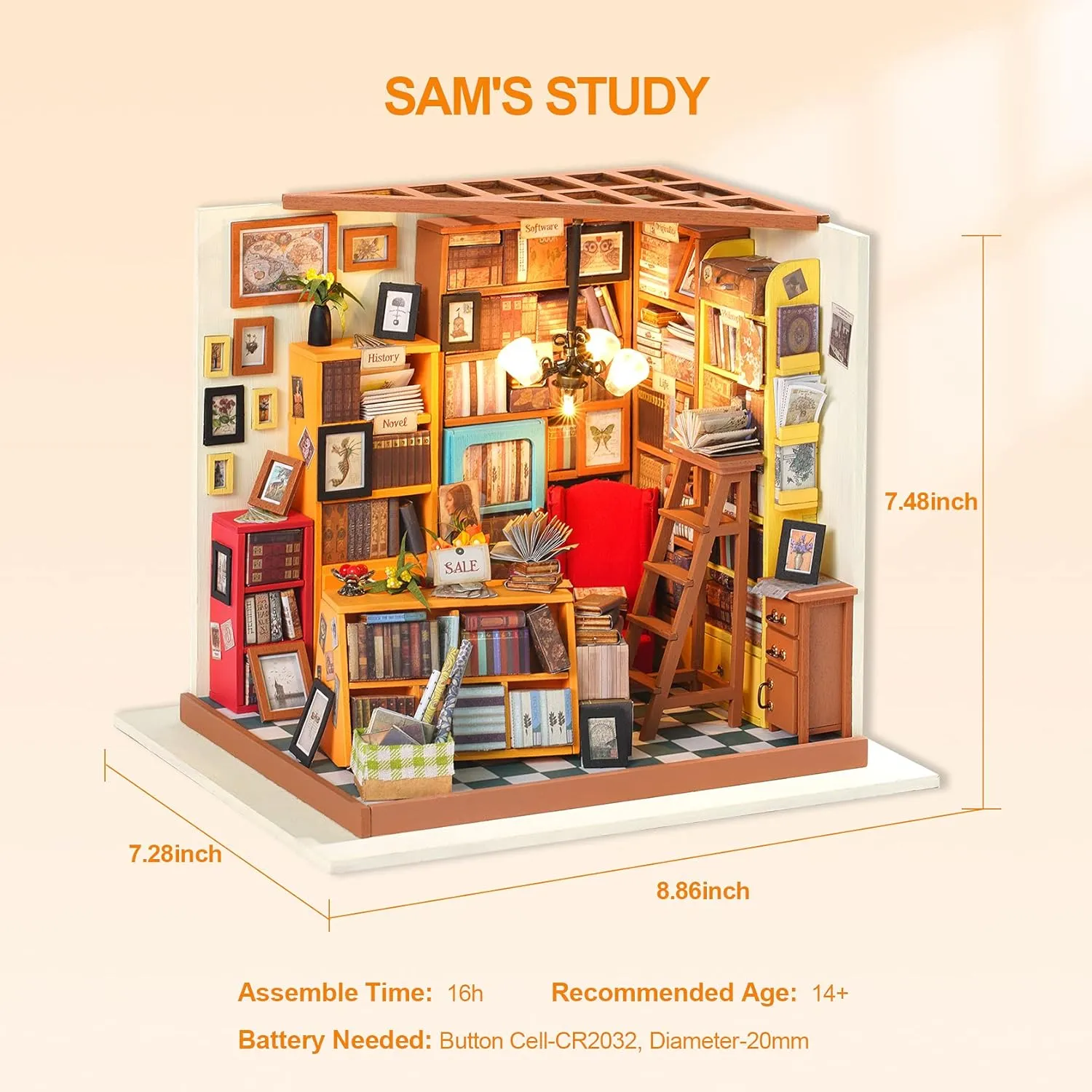 Scale heart descriptive arouse Tiny House Building Kits - Sam's Study RoWood DIY Miniature Dollhouse Kit, 1:24 