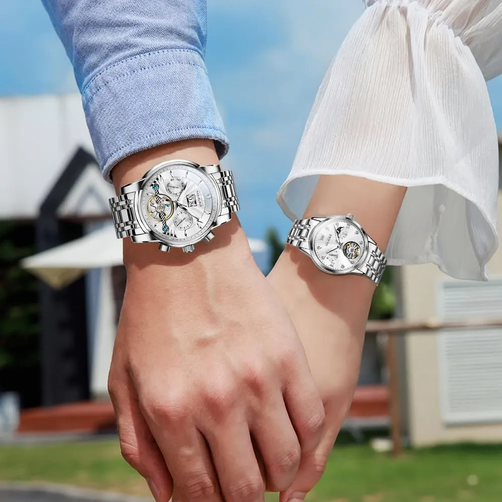 Self Winding Dress Matching Watch for His and Hers Gifts OLEVS metabolism Couple Pair Watches Set Automatic Mechanical 