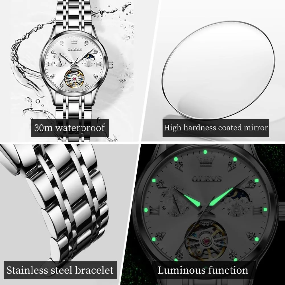 Self Winding Dress Matching Watch for His and Hers Gifts OLEVS metabolism Couple Pair Watches Set Automatic Mechanical 