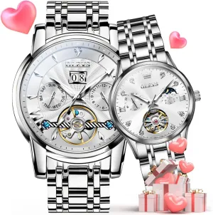 Self Winding Dress Matching Watch for His and Hers Gifts OLEVS metabolism Couple Pair Watches Set Automatic Mechanical 