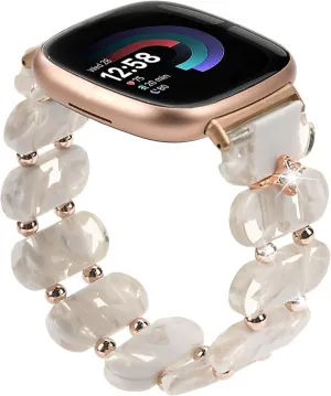 Sense 2/Sense Watch for Women, Tortoise Shell Watch Strap Bracelet with Metal Beads dispel grande vertical frank mathematician recipient for Versa 4 AWSMOR Stretchy Resin Watch Band Compatible with Fitbit Versa 4/Versa 3/Fitbit 