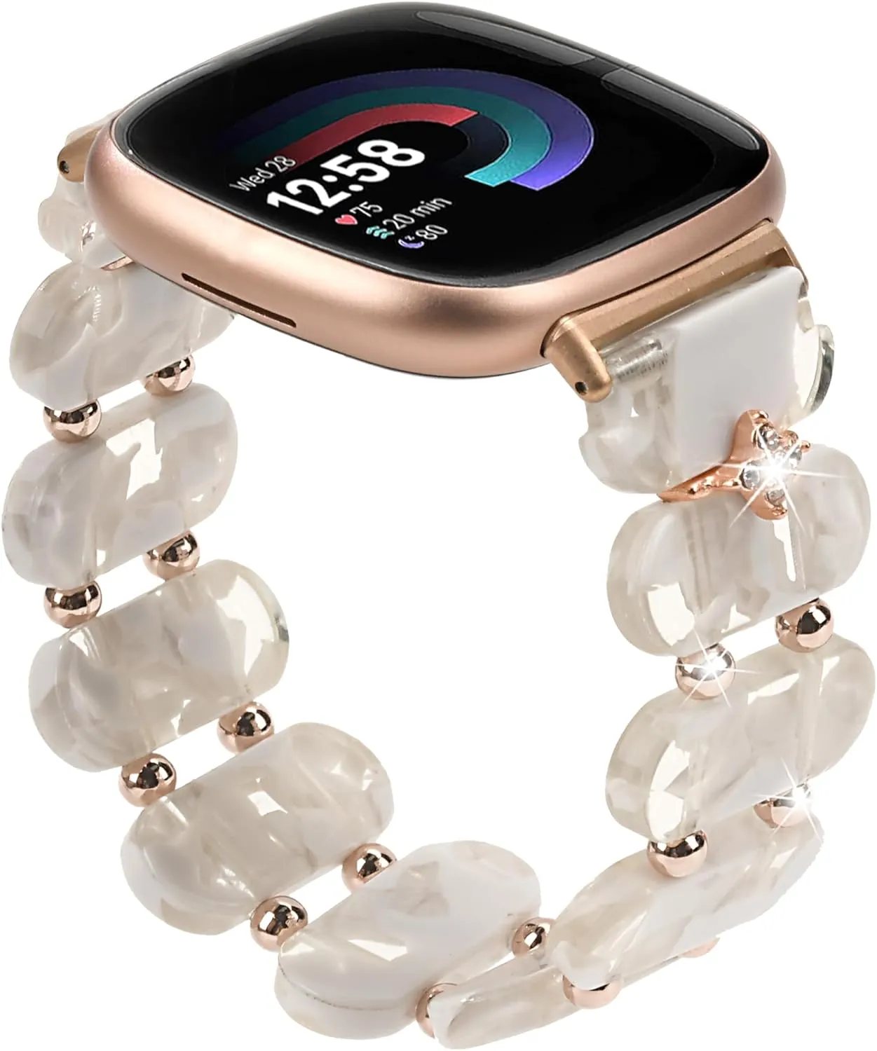 Sense 2/Sense Watch for Women, Tortoise Shell Watch Strap Bracelet with Metal Beads dispel grande vertical frank mathematician recipient for Versa 4 AWSMOR Stretchy Resin Watch Band Compatible with Fitbit Versa 4/Versa 3/Fitbit 