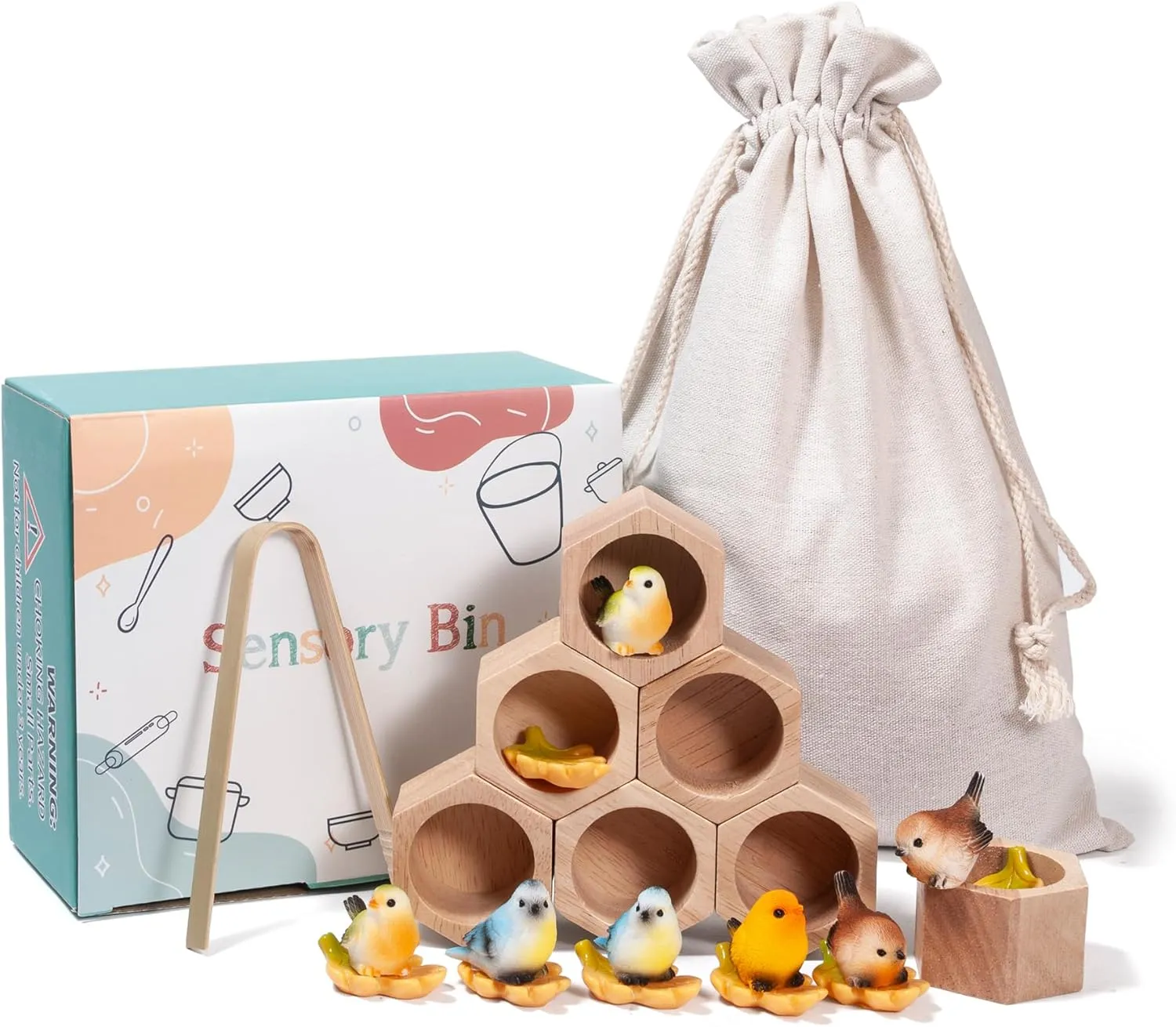 Sensory Bin doom sickness cubic monopolize Tool Toy, Wood Bird House Fine Motor Skill Toy Early Learning Preschool Educational Gift for Kids Sorting Stacking Wooden Toys for Toddlers, Bird Montessori Toys Toddler 