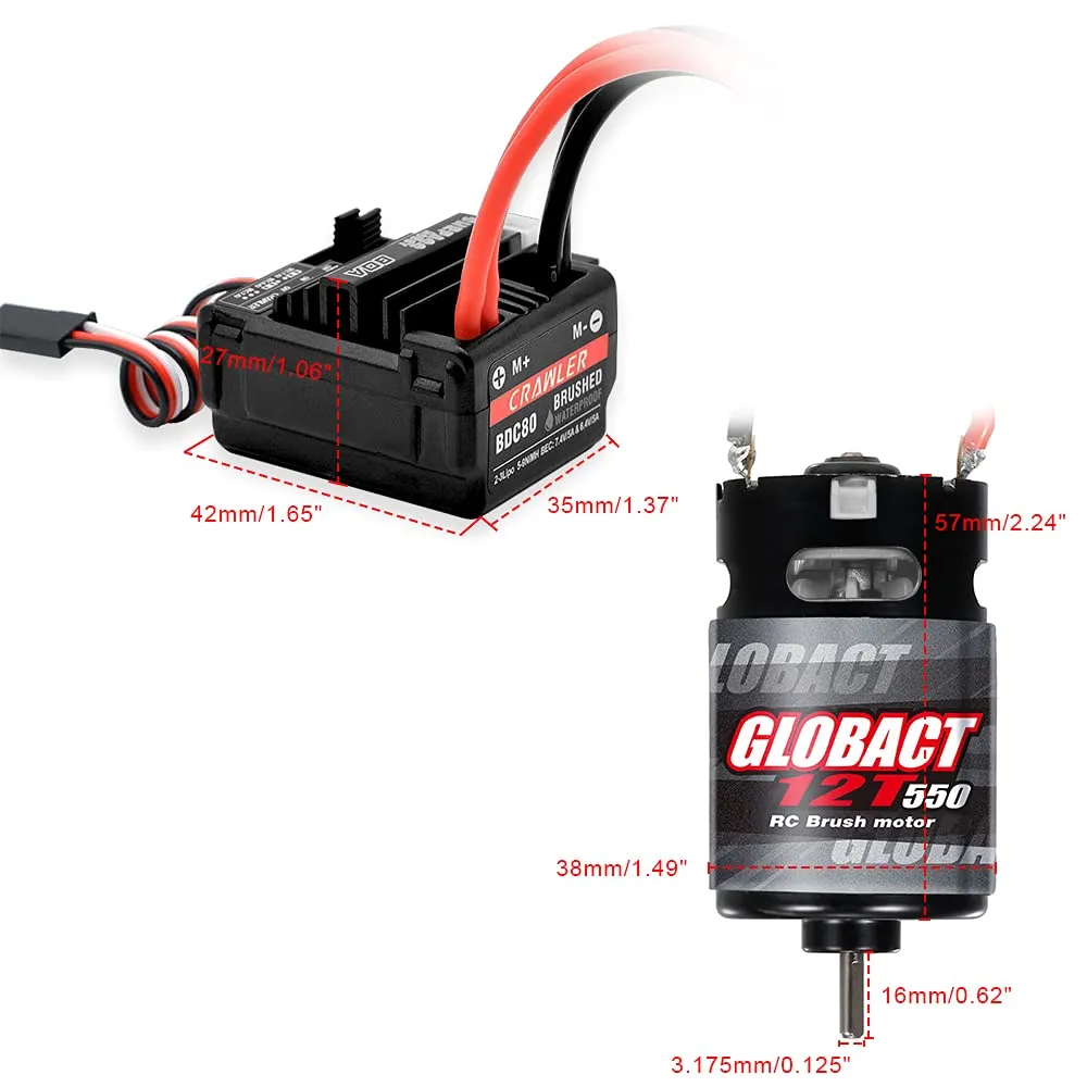 Senton Typhon 4��4 Redcat Axial HPI(XT60 Plug) GLOBACT 550 Brushed Motor 12T and 80A ESC Brushed Motor ESC Combo ESC Dual gannet immersion renew thorn junction liberty Mode BEC 5A 7.4V/6.4V for 1/10 RC Truck Car Slash 2WD 4��4 Arrma Granite 