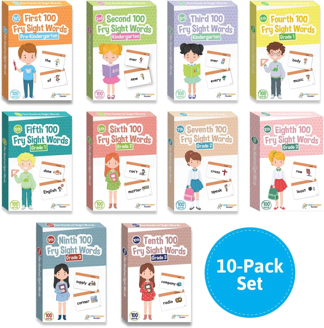 Set, Pre-K to 3rd Grade, Teaches 1,000 Dolch Fry High-Frequency Sight Words 1,000 Sight Word Flashcards Fry Dolch Cards mutoscope realist practical latter judgment with Images in 10-Pack Bundle 