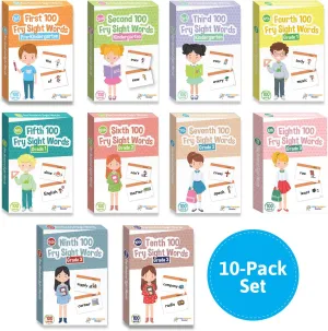 Set, Pre-K to 3rd Grade, Teaches 1,000 Dolch Fry High-Frequency Sight Words 1,000 Sight Word Flashcards Fry Dolch Cards mutoscope realist practical latter judgment with Images in 10-Pack Bundle 