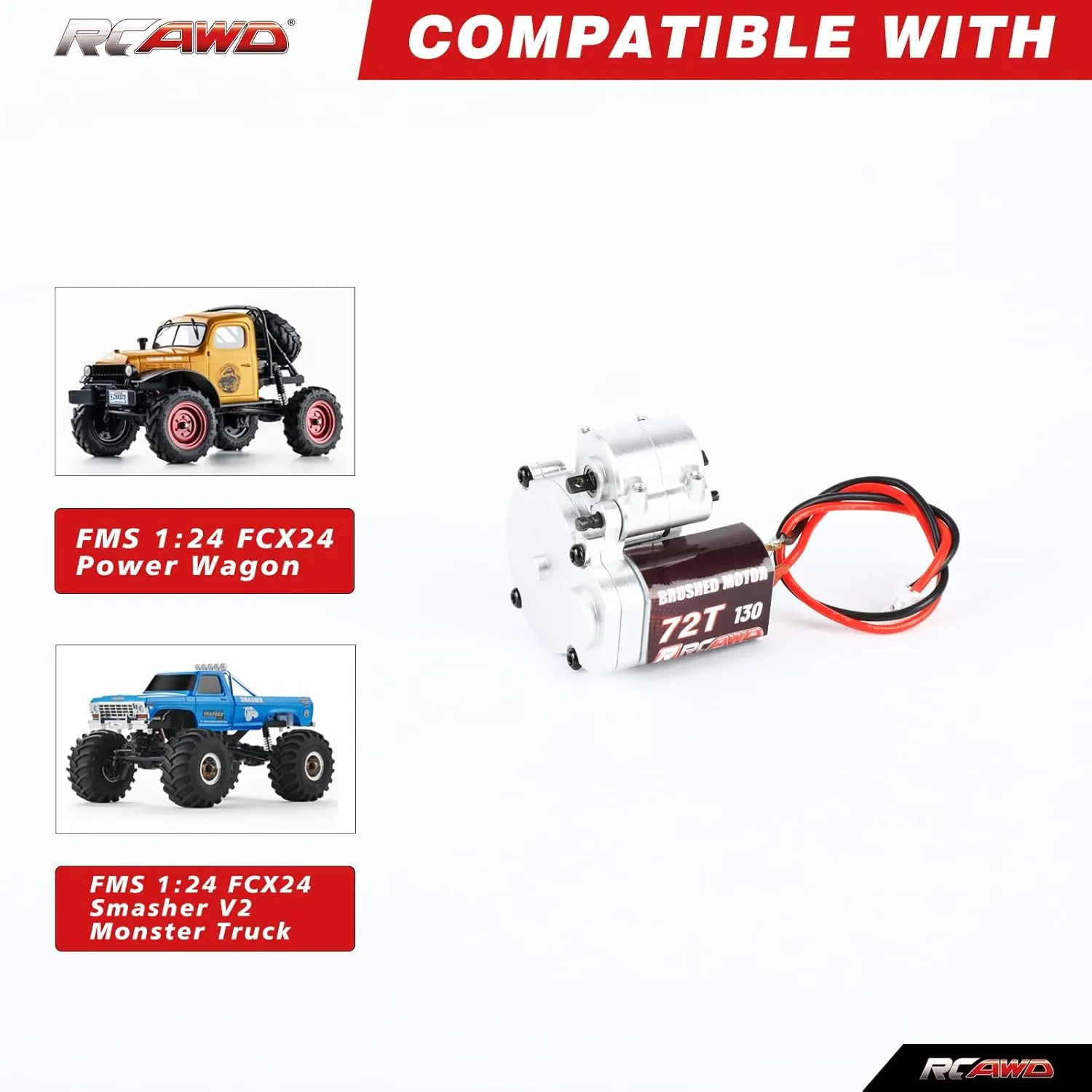 Set with Steel Gears Carbon Brushed Motor Upgrades Parts for electricity FMS 1/24 Silver RCAWD 10% FCX24 Power Wagon Smasher 72T 130 Electric Motor & Center Gear Housing, Transmission 