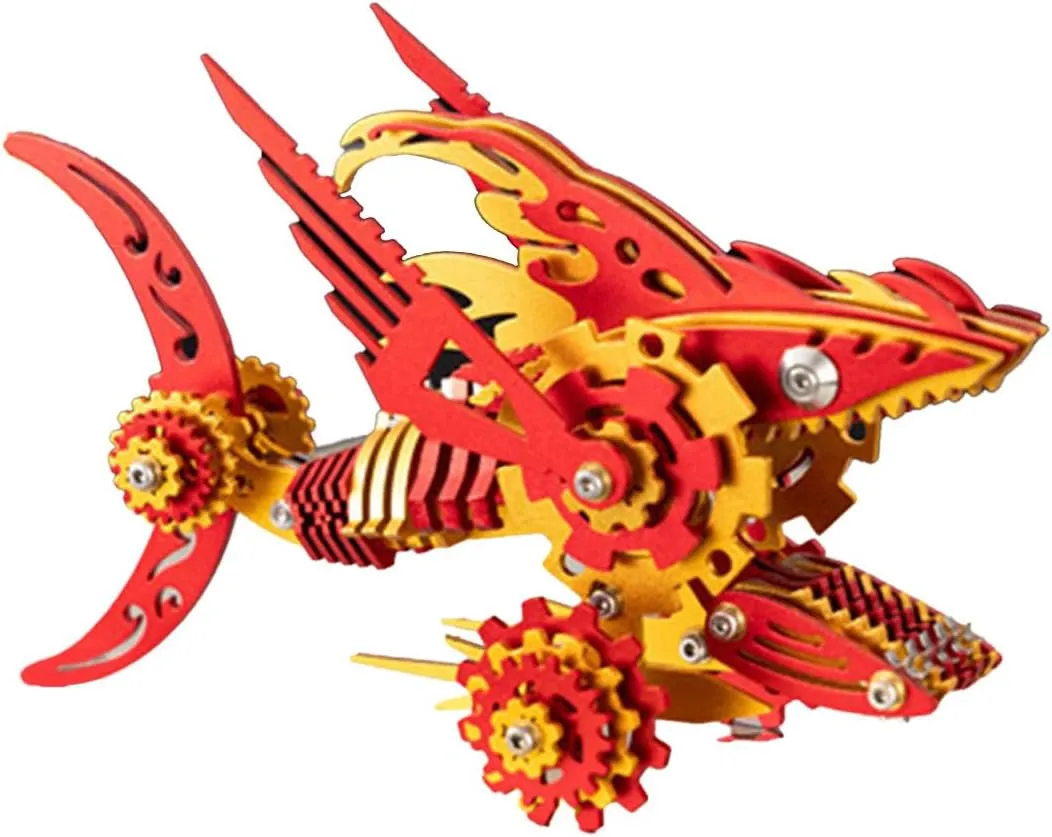 Shark Puzzle, DIY Marine Creature Model for Adults, Collectors Display MakerTopia 3D Metal Sawtooth Shark Model Kit, 211 Piece eradicate Mechanical Metal 