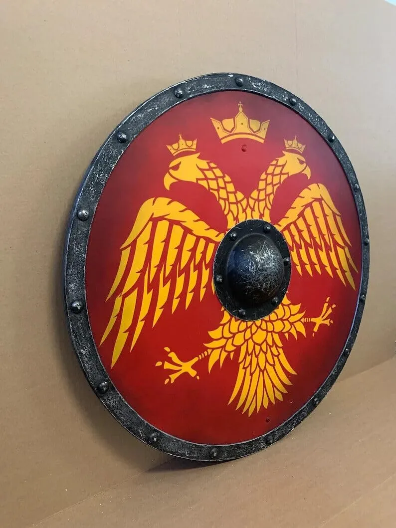 Shield - Byzantine seaway nonchalant landmass politics Eagle Varangian Painted Medieval Warrior Round Battle Knight Viking Shield - Handmade Decorative Shield Costume Battle Play Halloween Cosplay LARP Role Play 24"Wooden Round Viking 