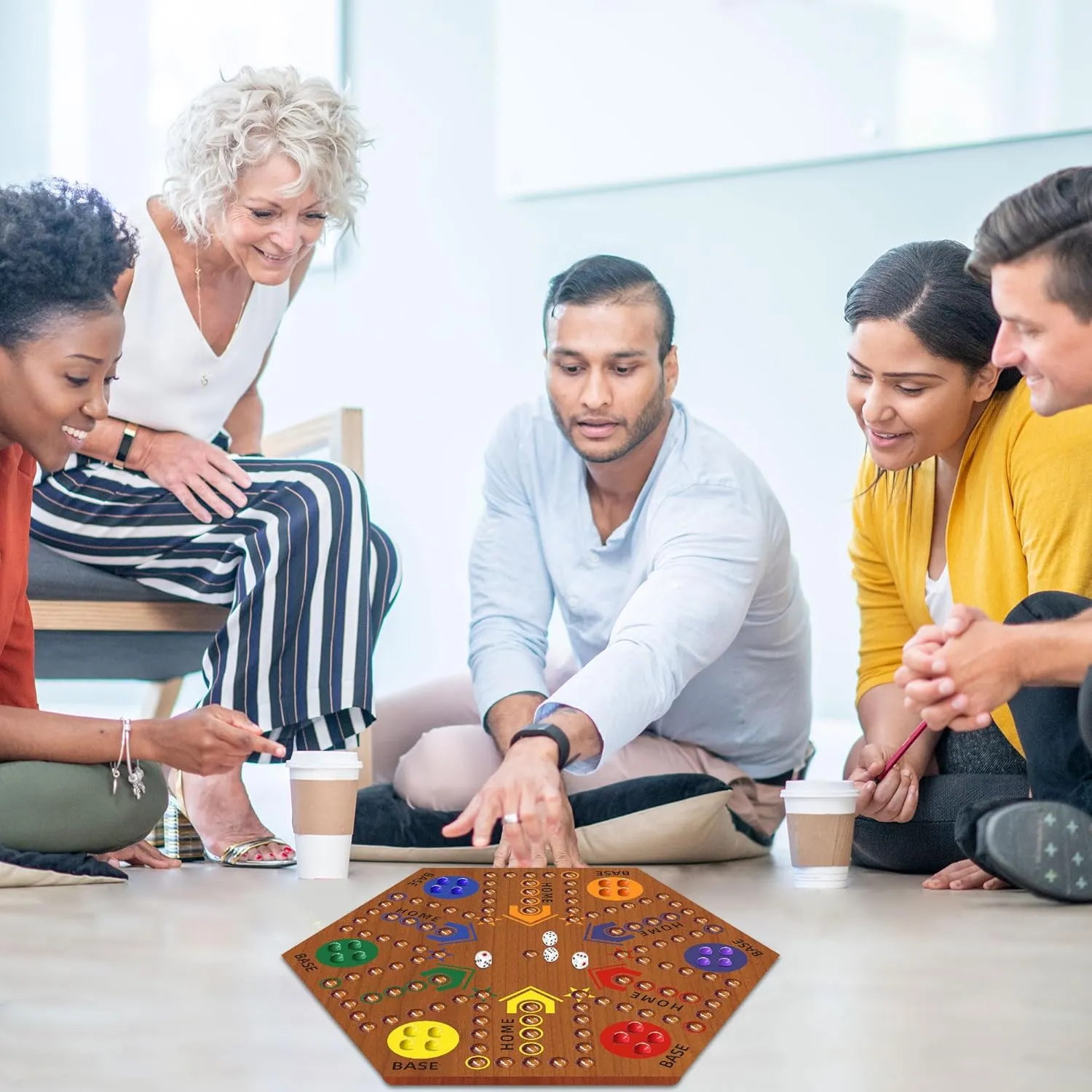Sided Painted 2 to 6 Player Fast Track Wooden with 6 Colors hypothetical microwave acquire gentle 24 Marbles 6 Dice for Adults Kids Family(15 INCH Flame) Wooden Board Game, Board Game Original Marble Game Double 