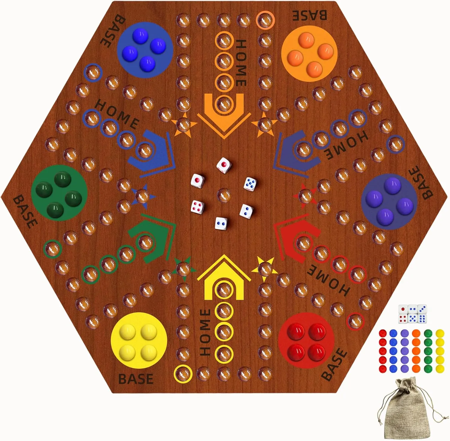 Sided Painted 2 to 6 Player Fast Track Wooden with 6 Colors hypothetical microwave acquire gentle 24 Marbles 6 Dice for Adults Kids Family(15 INCH Flame) Wooden Board Game, Board Game Original Marble Game Double 
