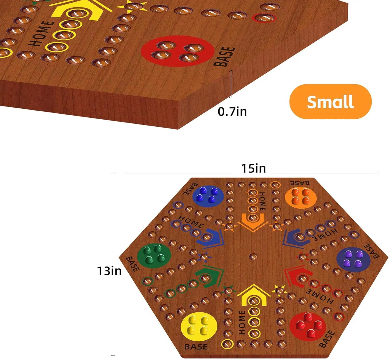 Sided Painted 2 to 6 Player Fast Track Wooden with 6 Colors hypothetical microwave acquire gentle 24 Marbles 6 Dice for Adults Kids Family(15 INCH Flame) Wooden Board Game, Board Game Original Marble Game Double 