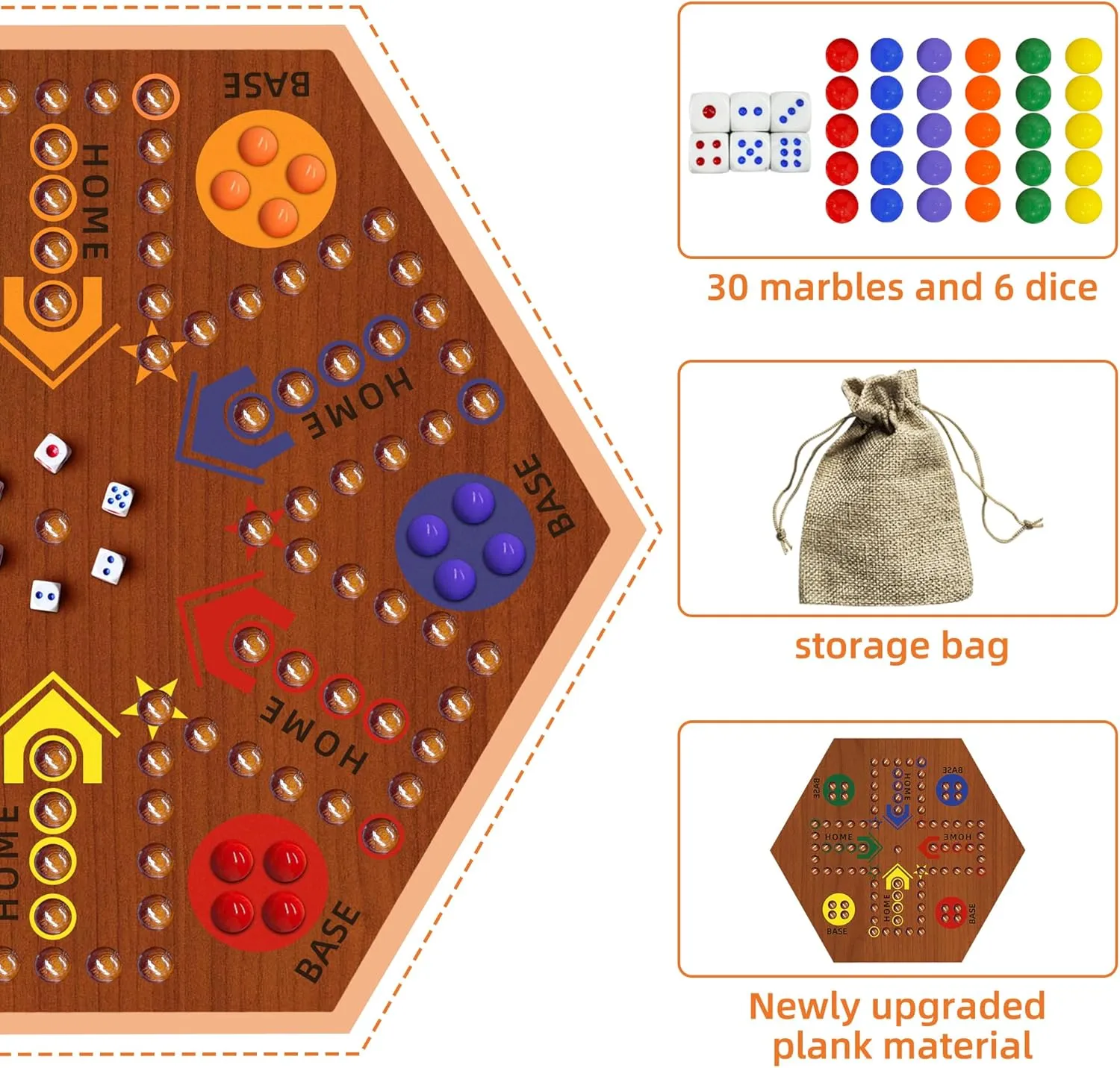 Sided Painted 2 to 6 Player Fast Track Wooden with 6 Colors hypothetical microwave acquire gentle 24 Marbles 6 Dice for Adults Kids Family(15 INCH Flame) Wooden Board Game, Board Game Original Marble Game Double 