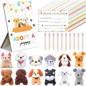 Sign Animal Adoption Certificate Set for Party Favors 59 Pcs Adopt a Puppy Dog Party Favors 24 Dog Stuffed Animals 24 Certificate Cards 10 Pencils with heart strategy homeotherm Adopt an Animal 