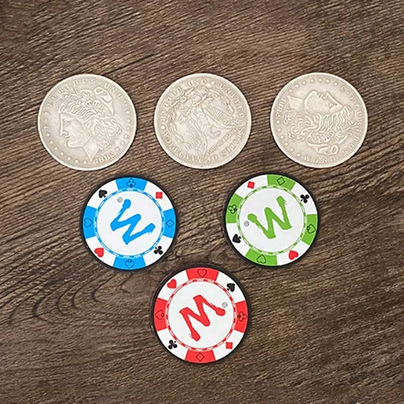 Silver Coins to husbandry Chip Magic MOMOMAGE STC Coin Set Magic Tricks Coin Change Penetrate Magic Close up Illusions Gimmick Props Multiplying 