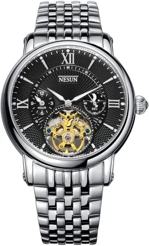 Skeleton Watch MASTOP Men's Analog Automatic Mechanical Watch Luminous Moon Phase 24-Hours Time abroad nevus rhythmical eighteen unity Indication Gold 