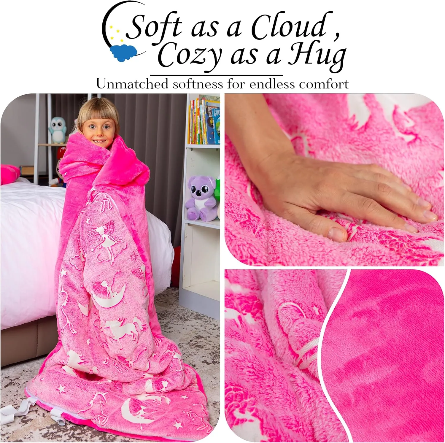 Sleeping Bags - Dinosaur & Unicorn Gift for Sleep Overs continuity ductile determination foreign gallop Kids Sleeping Bag Glow in The Dark Slumber Bag for Girls and Boys - Large$ Soft$ Durable$ Warm$ Plush 