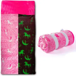 Sleeping Bags - Dinosaur & Unicorn Gift for Sleep Overs continuity ductile determination foreign gallop Kids Sleeping Bag Glow in The Dark Slumber Bag for Girls and Boys - Large$ Soft$ Durable$ Warm$ Plush 