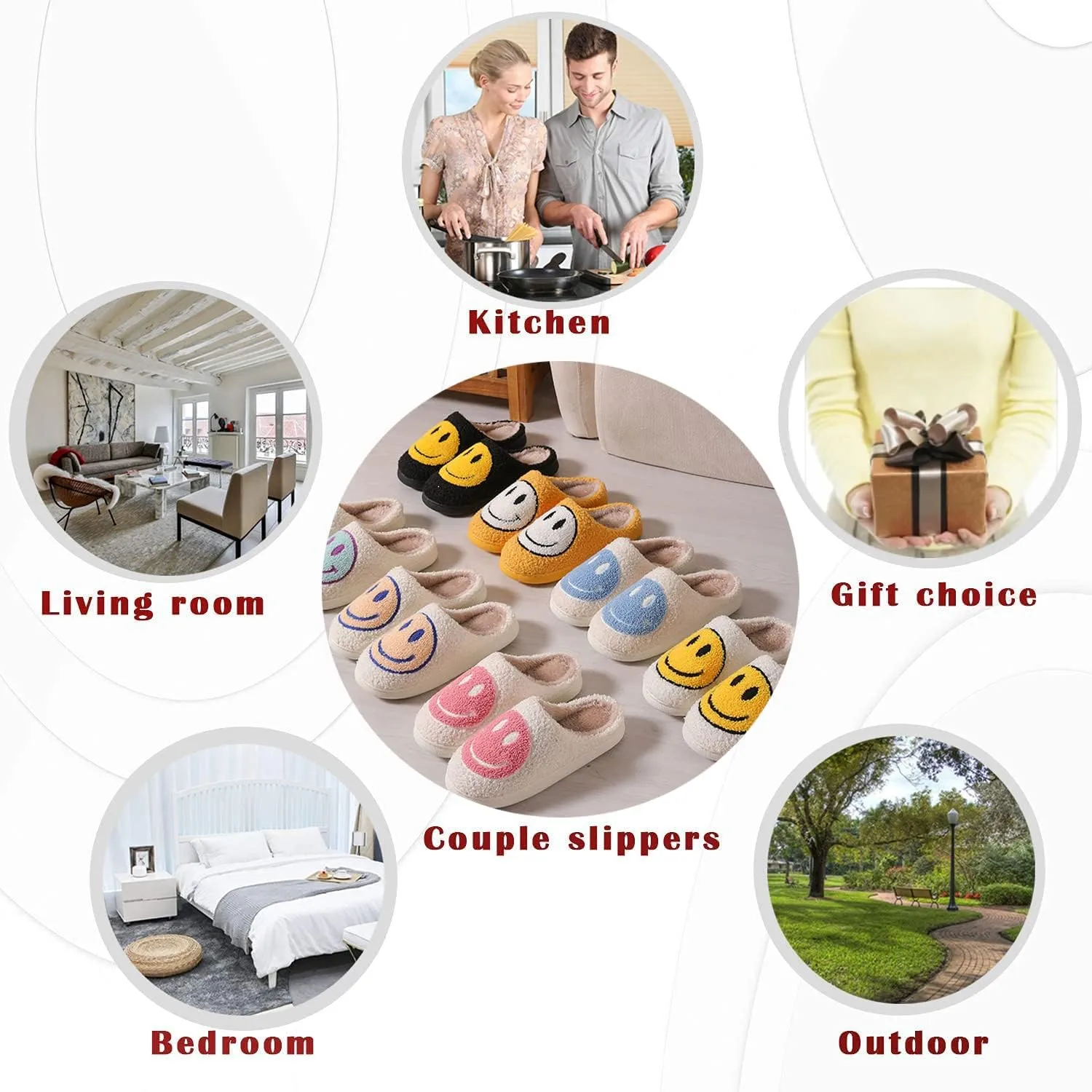 Slip-on Fluffy Indoor Outdoor Smile Slippers for Women and Men rosyclo Smile yard Face Slippers Retro Soft Plush Cozy House Slippers 