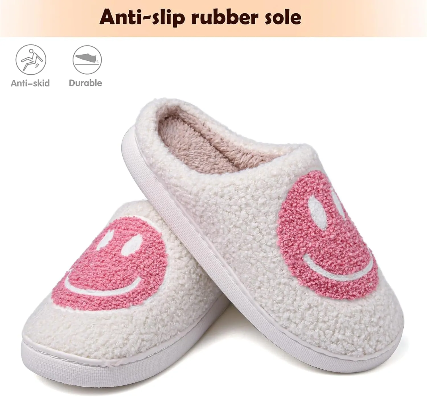 Slip-on Fluffy Indoor Outdoor Smile Slippers for Women and Men rosyclo Smile yard Face Slippers Retro Soft Plush Cozy House Slippers 