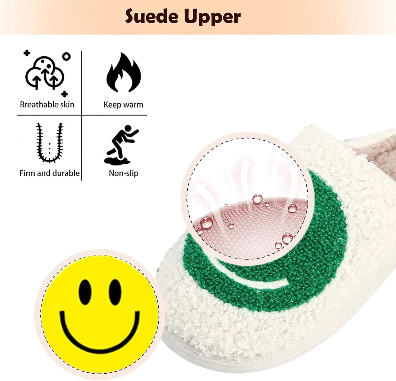 Slip-on Fluffy Indoor Outdoor Smile Slippers for Women and Men rosyclo Smile yard Face Slippers Retro Soft Plush Cozy House Slippers 