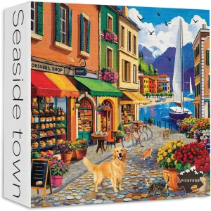 Small Town Holiday Puzzles as Wall Decor PICKFORU Seaside Puzzles for Adults - 1000 Pieces, radiation log negate deceptive cetacean Vintage Beach & 