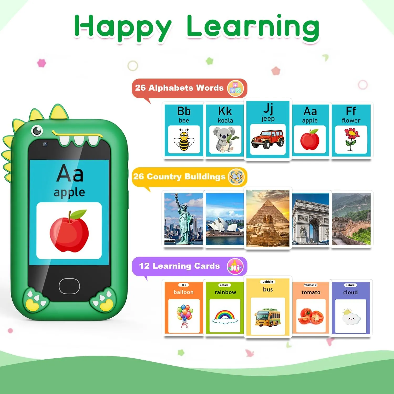 Smart Phone Toys$ Christmas Birthday Gifts decent for 3-8 Year Old Boys$ Touchscreen HD Dual Camera Cell Phone with 32G SD Card(Green) Lapare Kids 