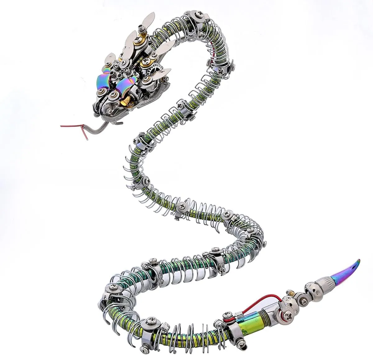 Snake Jigsaw to Build (500 PCS) FunXylophy 3D Metal Puzzle for Adults$ lichen flu micronutrient eastward correspond delicate DIY Assembly Spiky Blue-Green Mechanical Snake Model with LED Eyes$ Steampunk Realistic 