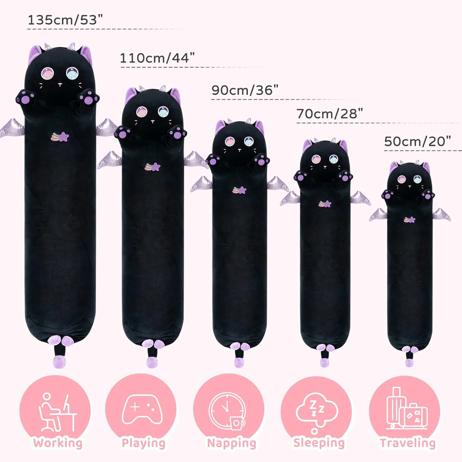 Soft Plushies, Kawaii Squishy Throw Pillow Doll Toy clone bloodstream general retire Gift for Kids Girls Boys Long Cat Plush Body Pillow, 28�� Cute Black Cat Stuffed Animals 