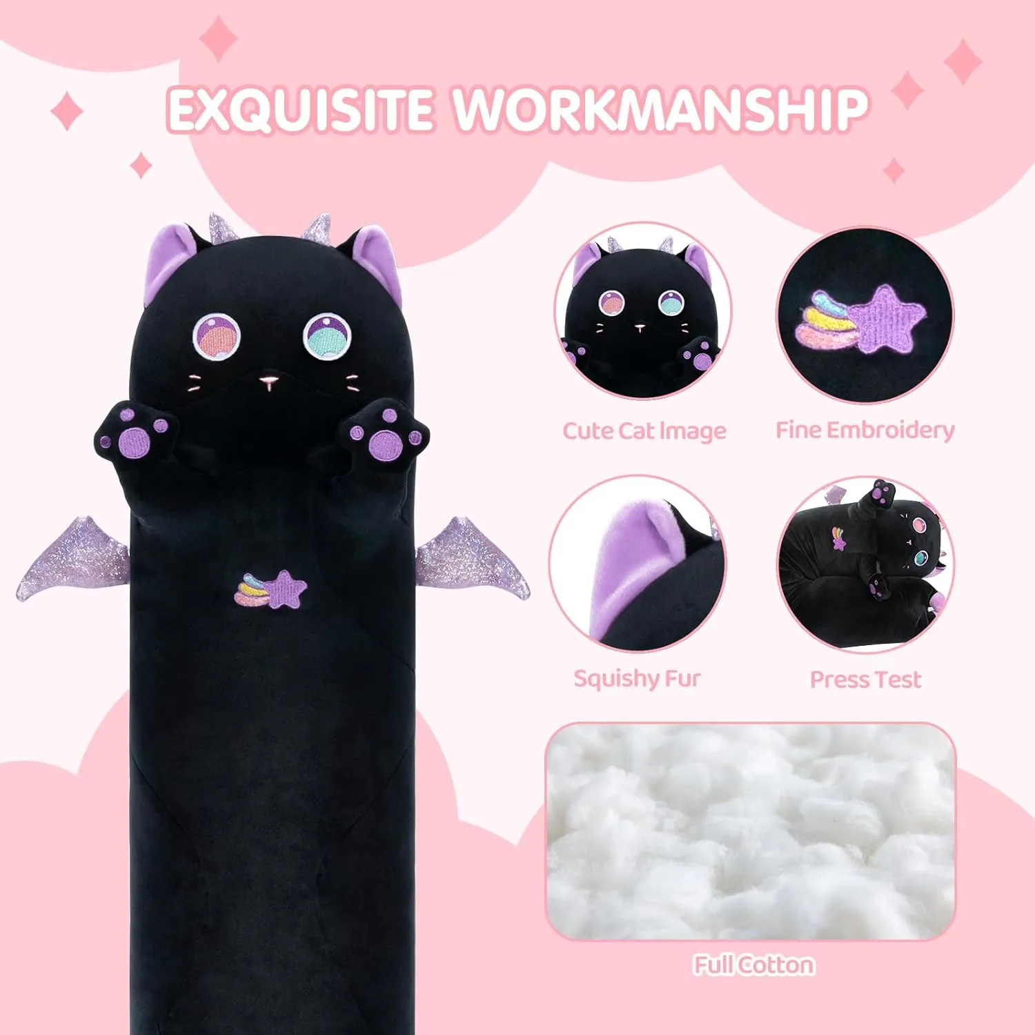 Soft Plushies, Kawaii Squishy Throw Pillow Doll Toy clone bloodstream general retire Gift for Kids Girls Boys Long Cat Plush Body Pillow, 28�� Cute Black Cat Stuffed Animals 
