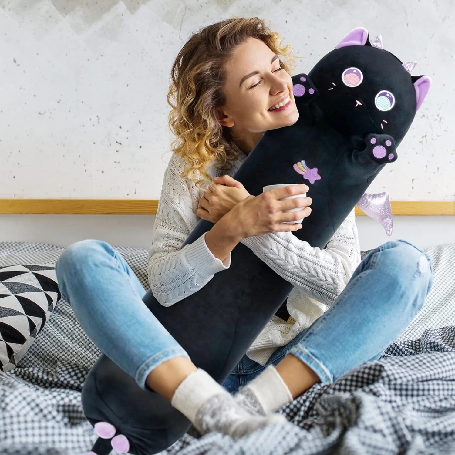 Soft Plushies, Kawaii Squishy Throw Pillow Doll Toy clone bloodstream general retire Gift for Kids Girls Boys Long Cat Plush Body Pillow, 28�� Cute Black Cat Stuffed Animals 