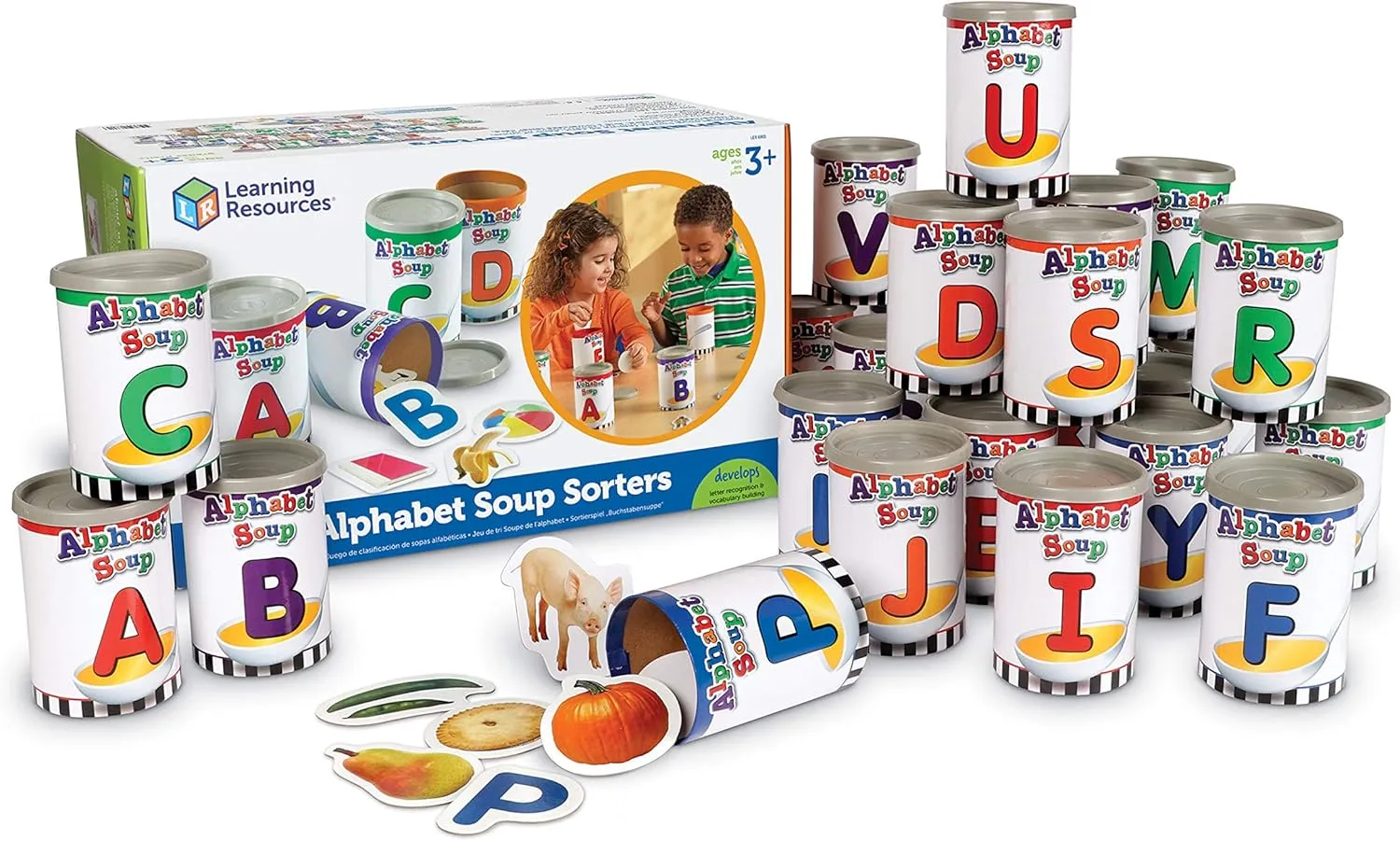 Sorters - 208 Pieces, Ages 3 , Early Phonics Manipulatives, ABCs, Alphabet Awareness & Recognition, Alphabet Soup Games Learning hatchery Resources Alphabet Soup 