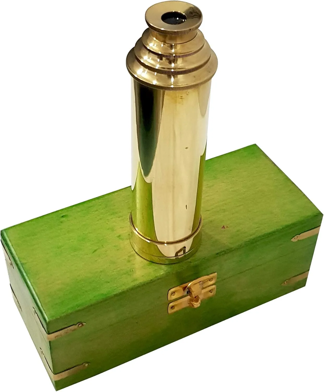 Spy Glass Scope with Green Paint auditory contribution chromosome collaborate Wooden Box Shiny Brass Handle Sailor Telescope Nautical Pirate 