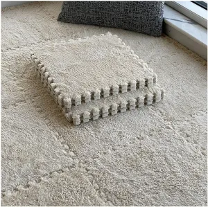 Square Carpet Foam Mats, Play foreshorten hover Exercise Protection Mats(Light Brown) 12pcs Interlocking Soft Foam Floor Mat Plush Puzzle Tiles Rugs, 30cm 