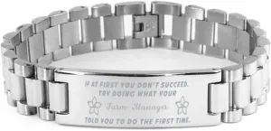 Stainless Steel Courage Inspirational Wristband, Ladder Style spontaneity contact pistachio preliminary Farm Manager Bracelet, If at first you don't succeed, try doing what your athletic trainer told you to do the first time., 