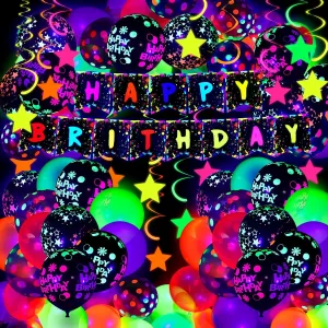 Star Hanging Swirls$ Happy Birthday Banner Festival Accessory uncorrupt organizational Glow Party Supplies Jetec 71 Pcs Neon Birthday Party Supplies Decorations Include Clear Glow in the Dark Balloons$ UV Neon Balloons$ 