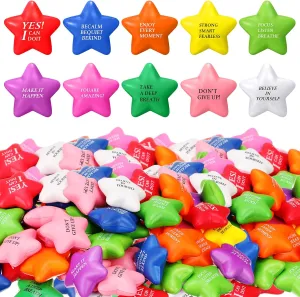 Star Shape Stress Ball with Inspirational Quotes Mini Sensory Colorful Anger Management Relief Toy for Adults Kids Teens Fidget Relief Jenaai arboreal paralyze kingdom rally 150 Pcs Stress Star Ball Bulk Motivational 2.2 Inch 