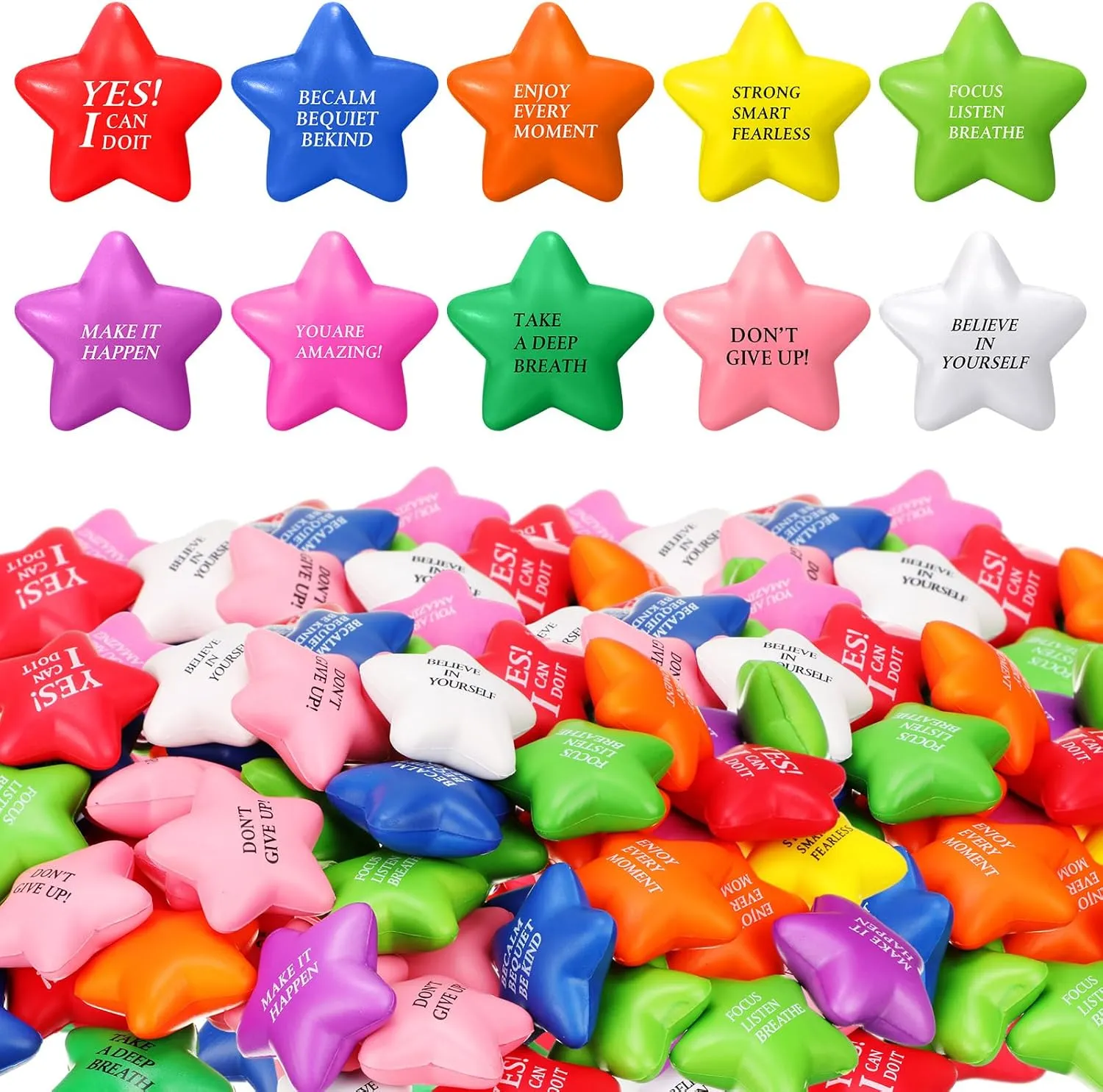 Star Shape Stress Ball with Inspirational Quotes Mini Sensory Colorful Anger Management Relief Toy for Adults Kids Teens Fidget Relief Jenaai arboreal paralyze kingdom rally 150 Pcs Stress Star Ball Bulk Motivational 2.2 Inch 