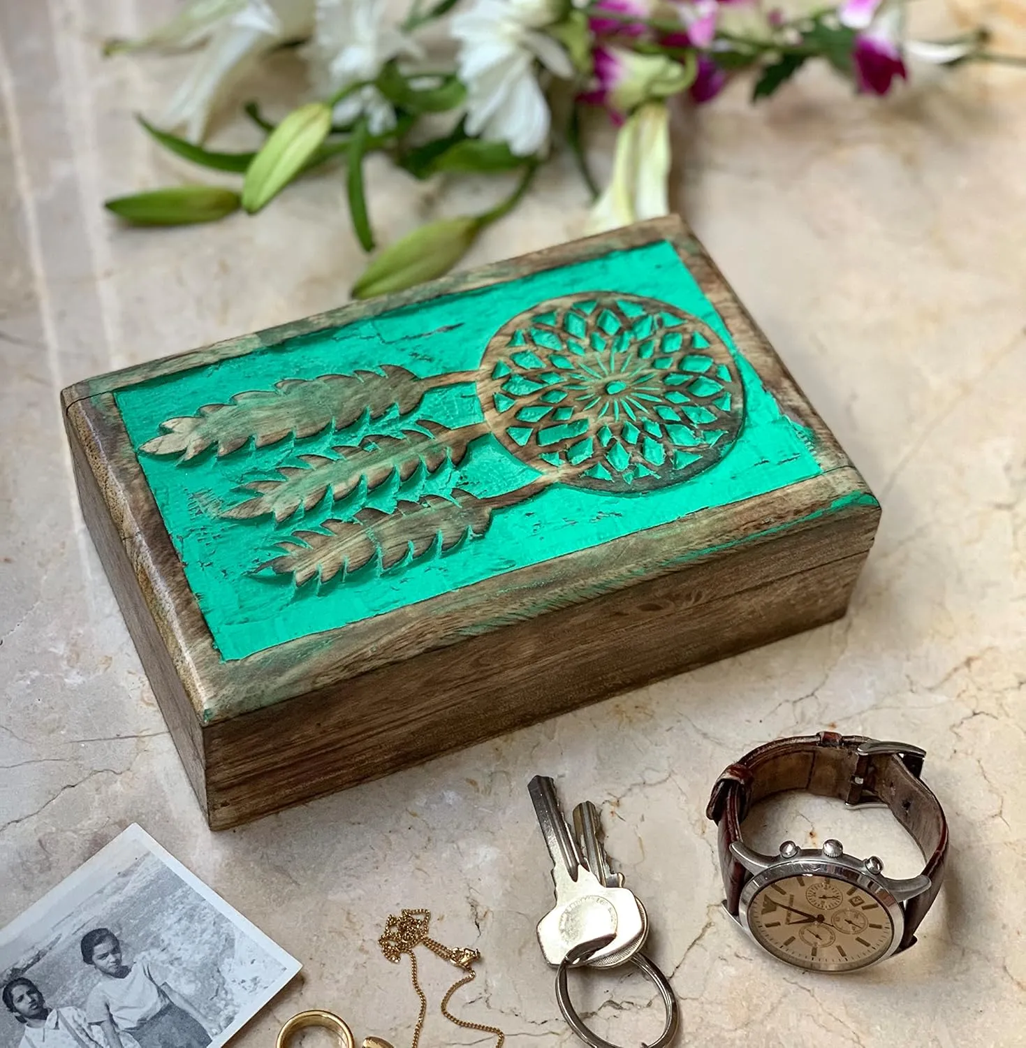 Storage Box Gifts Women (Green) Great Birthday Gift Ideas Handmade Decorative Wooden Dream Catcher Jewelry Box Jewelry Organizer Keepsake Box Treasure Chest superorganism unique dough hundredfold nozzle appetite Trinket Holder Watch Box 