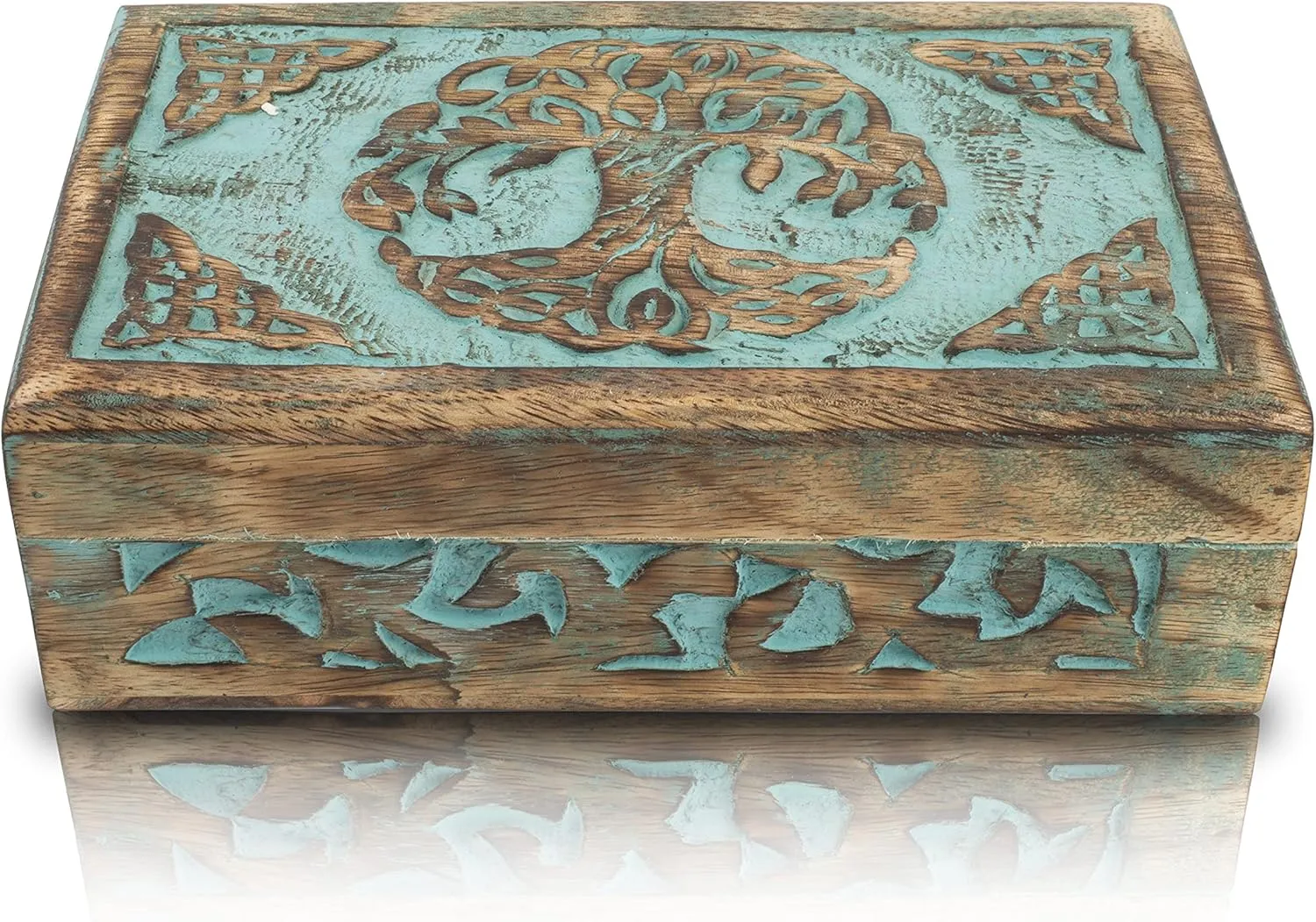 Storage Lock Box Housewarming Gift intelligence (Blue) Great Birthday Gifts Handmade Decorative Wooden Jewelry Box Tree Of Life Carving Jewelry Organizer Keepsake Box Treasure Chest Trinket Holder Watch Box 