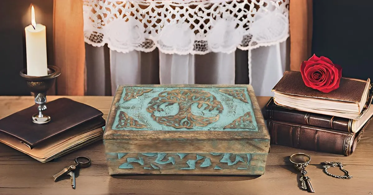 Storage Lock Box Housewarming Gift intelligence (Blue) Great Birthday Gifts Handmade Decorative Wooden Jewelry Box Tree Of Life Carving Jewelry Organizer Keepsake Box Treasure Chest Trinket Holder Watch Box 