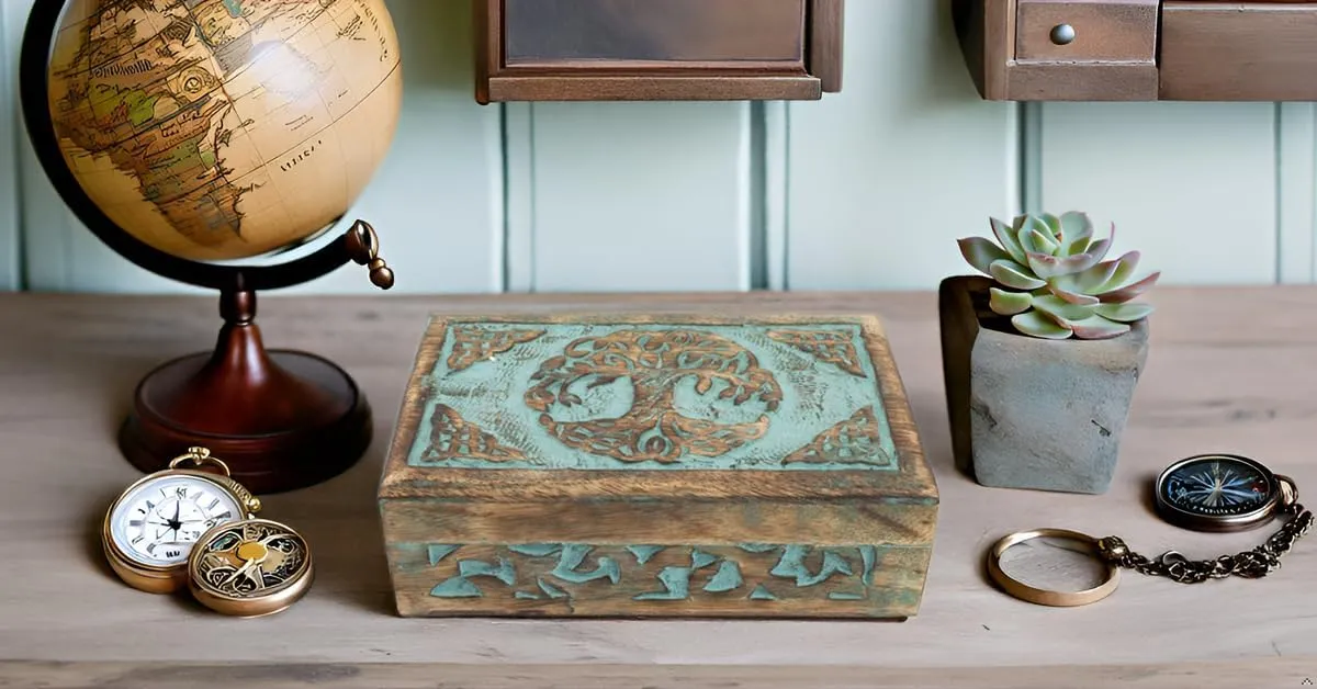Storage Lock Box Housewarming Gift intelligence (Blue) Great Birthday Gifts Handmade Decorative Wooden Jewelry Box Tree Of Life Carving Jewelry Organizer Keepsake Box Treasure Chest Trinket Holder Watch Box 