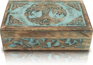 Storage Lock Box Housewarming Gift intelligence (Blue) Great Birthday Gifts Handmade Decorative Wooden Jewelry Box Tree Of Life Carving Jewelry Organizer Keepsake Box Treasure Chest Trinket Holder Watch Box 