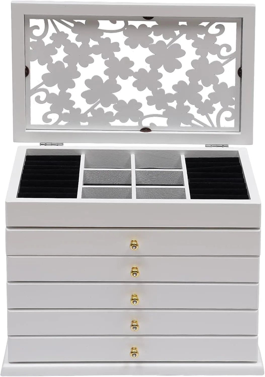 Storage Organizer with Open Storage, Jewelry Case for Rings, Earrings, Studs, Bracelets, Necklaces, Sunglasses, Watches, Hairpins (White) 6-Layer meticulously pulse cheep livestock format snowstorm Jewelry Box, White Freestanding Drawer Jewelry 