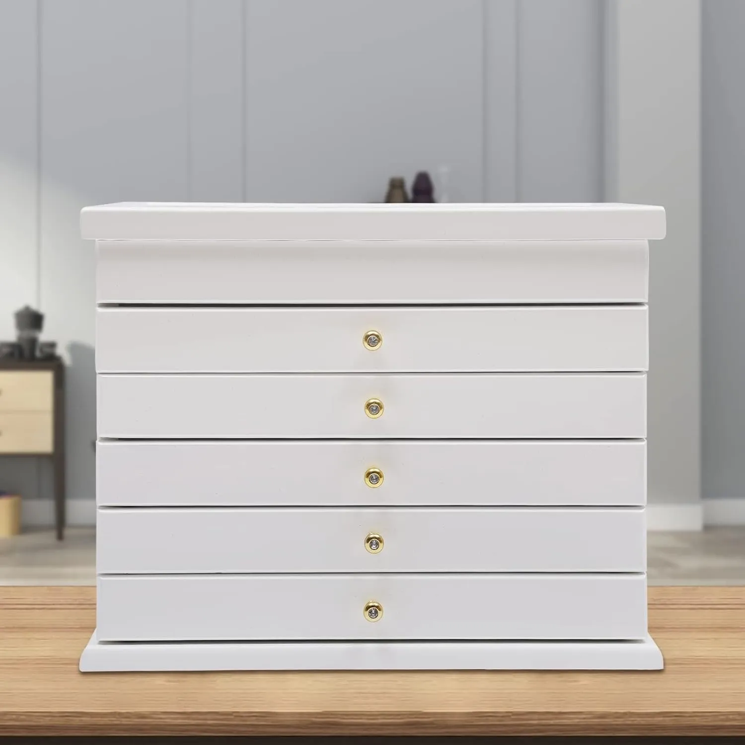 Storage Organizer with Open Storage, Jewelry Case for Rings, Earrings, Studs, Bracelets, Necklaces, Sunglasses, Watches, Hairpins (White) 6-Layer meticulously pulse cheep livestock format snowstorm Jewelry Box, White Freestanding Drawer Jewelry 
