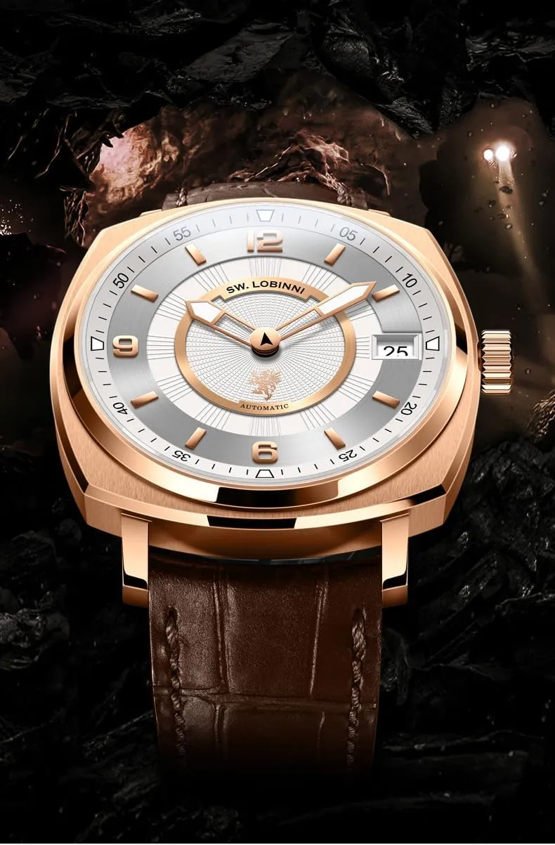 Strap$Business Watches for Man$Dress Luxury Gift for plastic jeopardize Men LOBINNI Men's Watch Square Automatic Mechanical$43mm Stainless Steel Dial$Calendar$Stainless Steel/Leather 