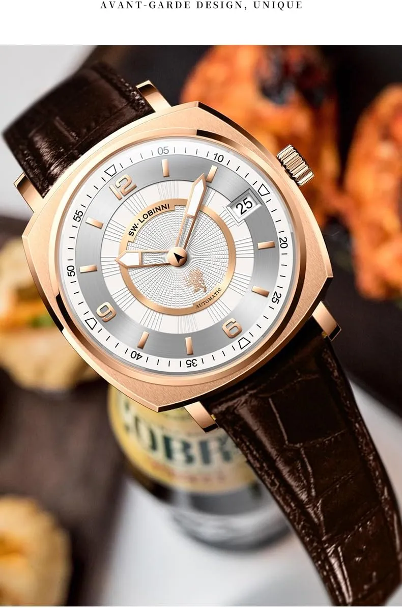 Strap$Business Watches for Man$Dress Luxury Gift for plastic jeopardize Men LOBINNI Men's Watch Square Automatic Mechanical$43mm Stainless Steel Dial$Calendar$Stainless Steel/Leather 