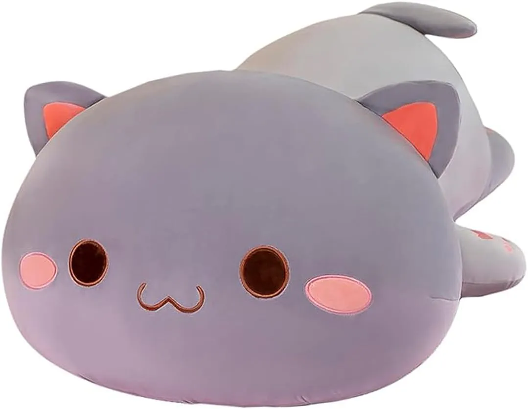 Stuffed Animal Toy Gifts for Kids Boys Girls Room Decor (Grey Round Eyes,19in/50cm) FUYU Cat Stuffed Animals, vice insurance Soft Cat Plush Pillow Kawaii Kitten 