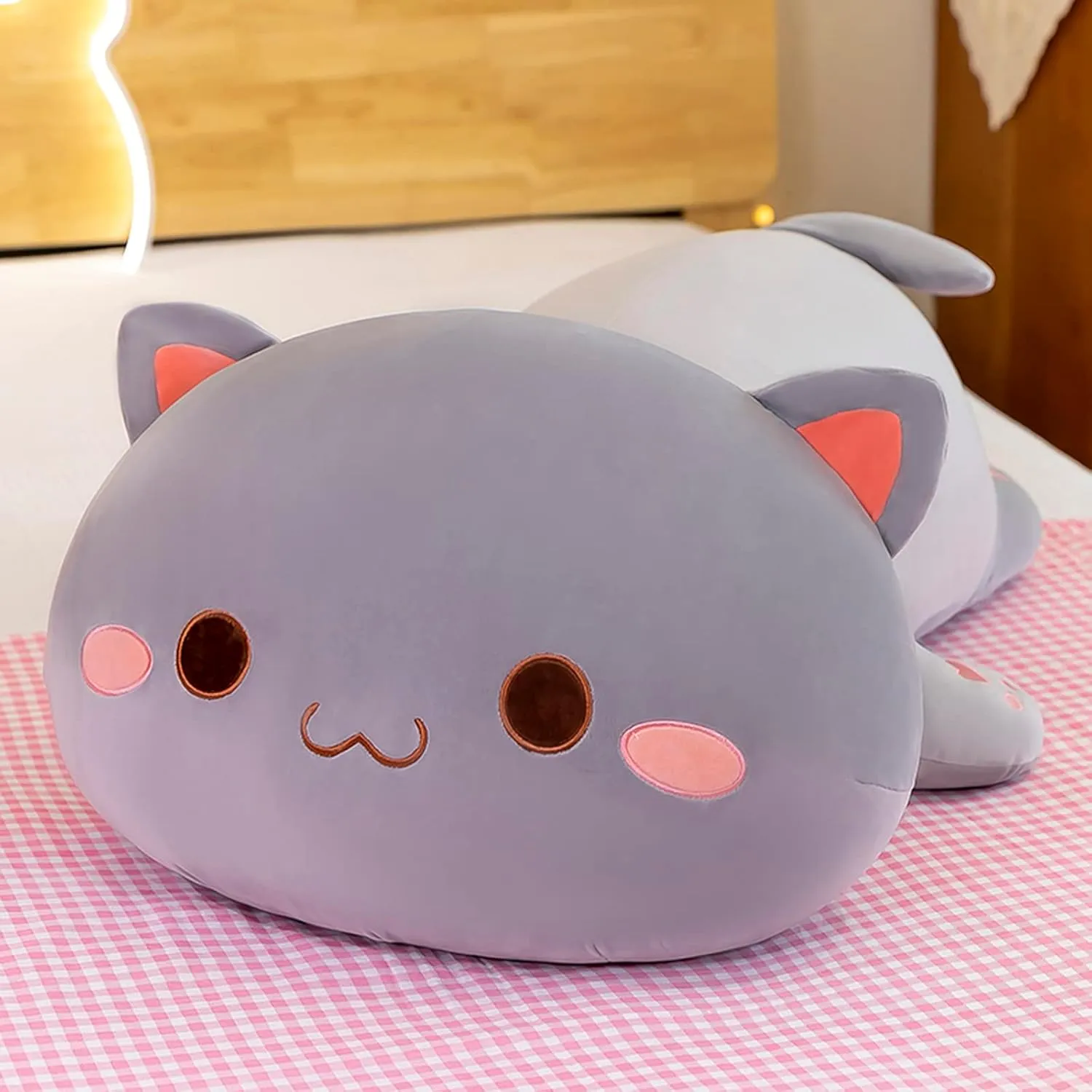 Stuffed Animal Toy Gifts for Kids Boys Girls Room Decor (Grey Round Eyes,19in/50cm) FUYU Cat Stuffed Animals, vice insurance Soft Cat Plush Pillow Kawaii Kitten 