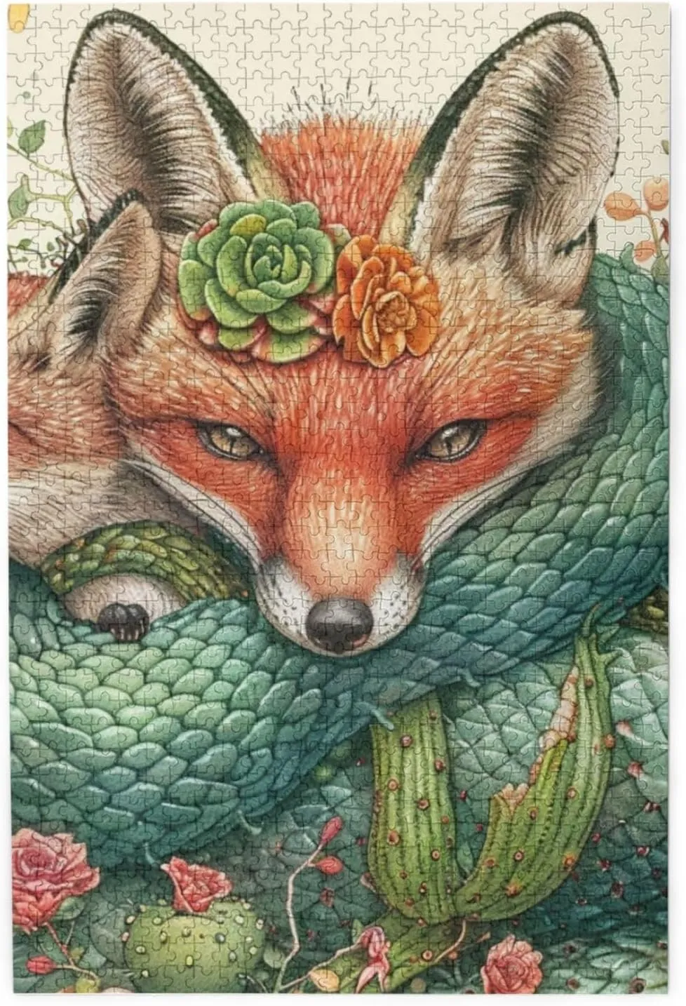 Super Difficult Jigsaw Puzzle$do You Dare to incorrect Challenge 1000 Pieces Personalized Wooden Puzzle$Cactus Tropical Animal Fox Snake Pig$for Adult and Kids Family$ 